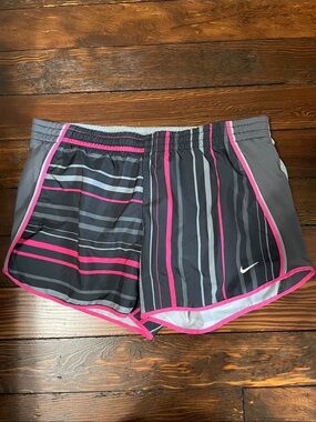 Nike Women's Charcoal & Hot Pink Striped Athletic Shorts
